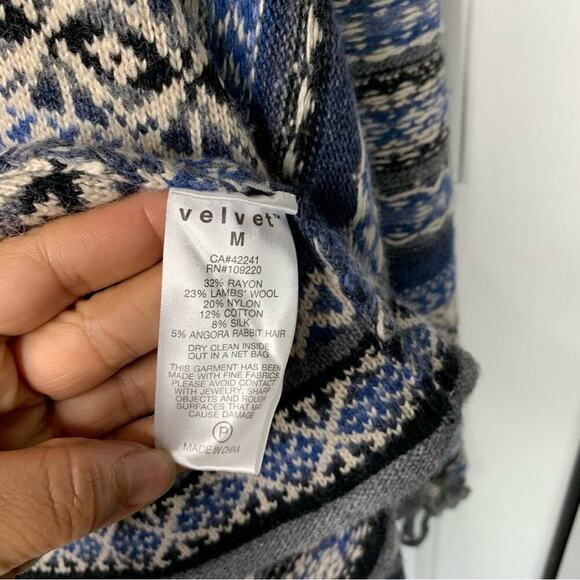 Velvet Graham Spencer wool aztec southwestern fringe sweater cardigan western M - Picture 6 of 6